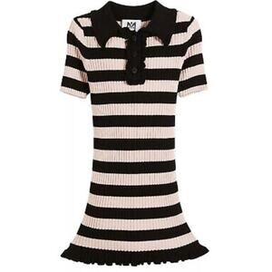 Milly Minis Girls Ribbed Striped Ruffle-Trim Polo Dress Size 4/5